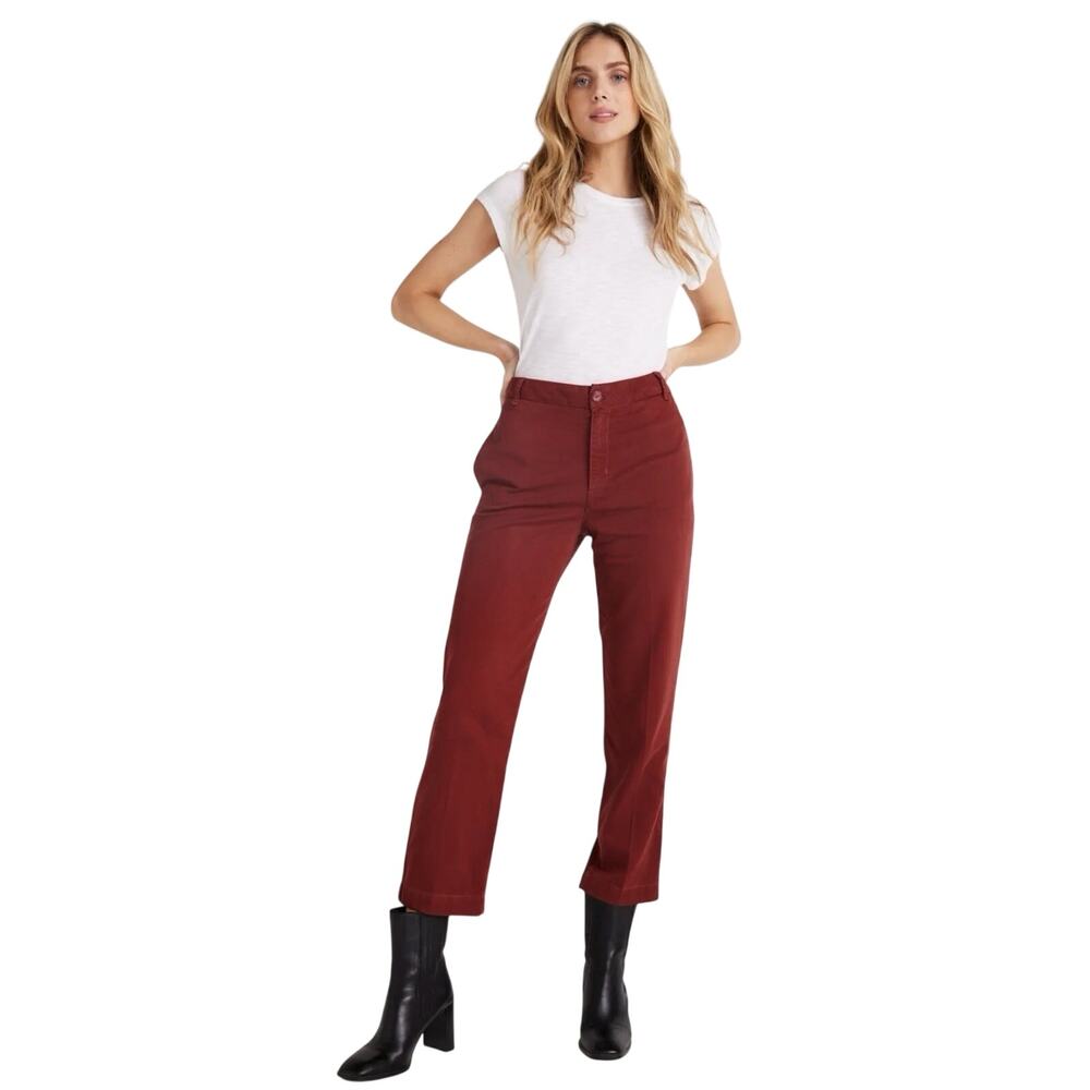 Bella Dahl Red Mahogany Jess Crease Line Trouser Pants 31 Tencel Office